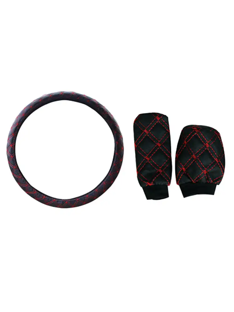 

3Pcs Set Auto Car Steering Wheel Cover Handbrake Gearshift Leather Cover 38cm