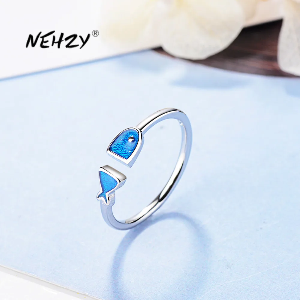 

NEHZY S925 штамп новые женские модные ювелирные изделия Высокое качество Кристалл синяя рыба кольцо Регулируемый размер Открытое кольцо