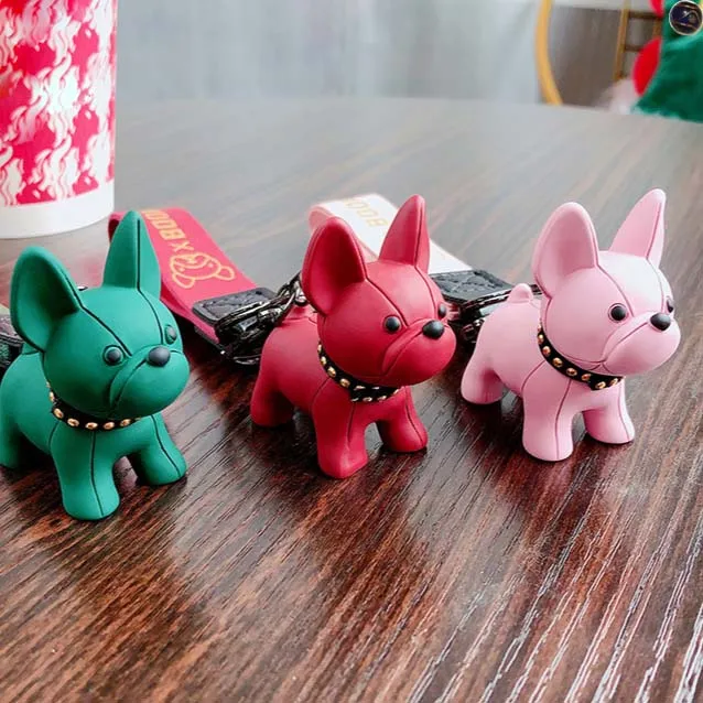 

Fashion Punk French Bulldog Keychain PU Leather Dog Keychains for Women Bag Pendant Jewelry Trinket Men's Car Key Ring Key Chain