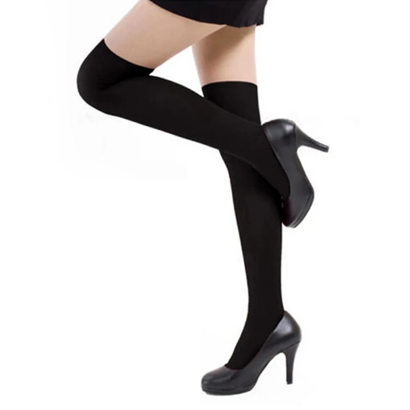 Однотонные чулки в стиле преппи теплые до бедра для женщин один размер J55 |