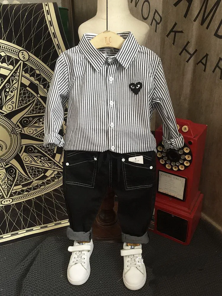 

Boys Clothing Sets Springs Autumn New Kids Boys Long Sleeve stripe Shirts Tops+Jeans Pants Casual Clothes Outfit