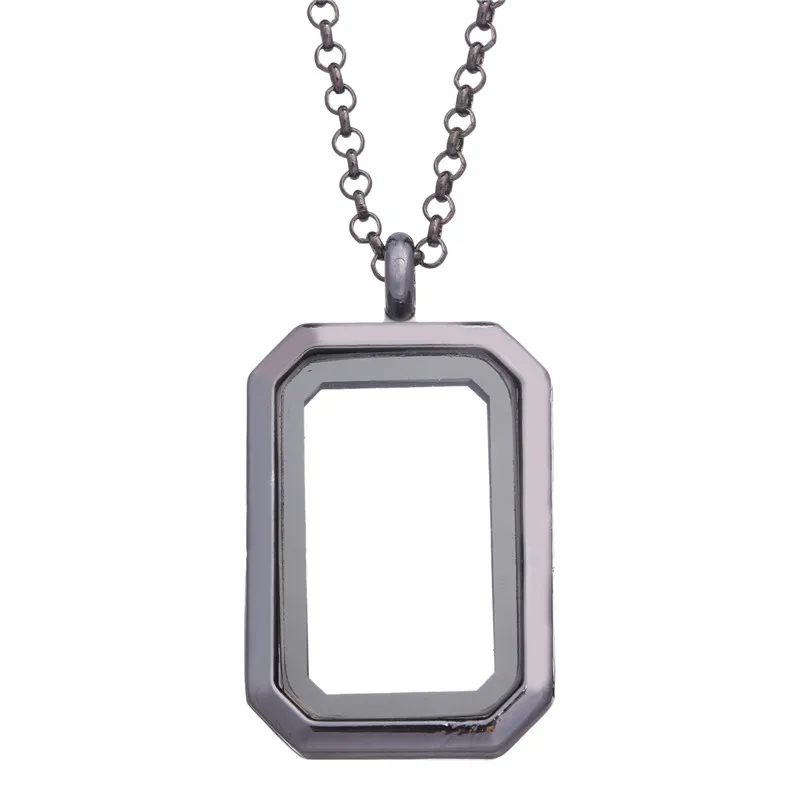 

10pcs/lot Rectangle No Rhinestones floating charms Plain locket glass living memory lockets necklace 60cm chains for women