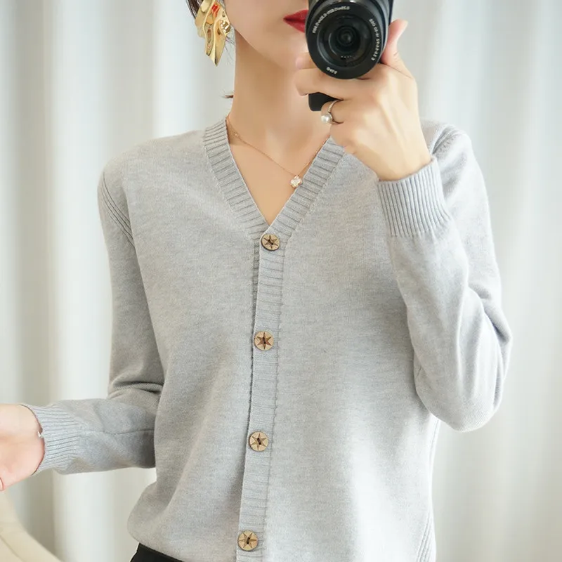 Осенний женский свитер 2019 новый шерстяной кардиган с V-образным вырезом Женское