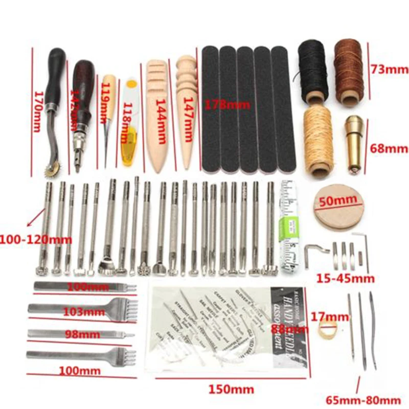 

59 PCS Leather Craft Tool Kits Set For Hand Stitching Sewing Punch Carving Work