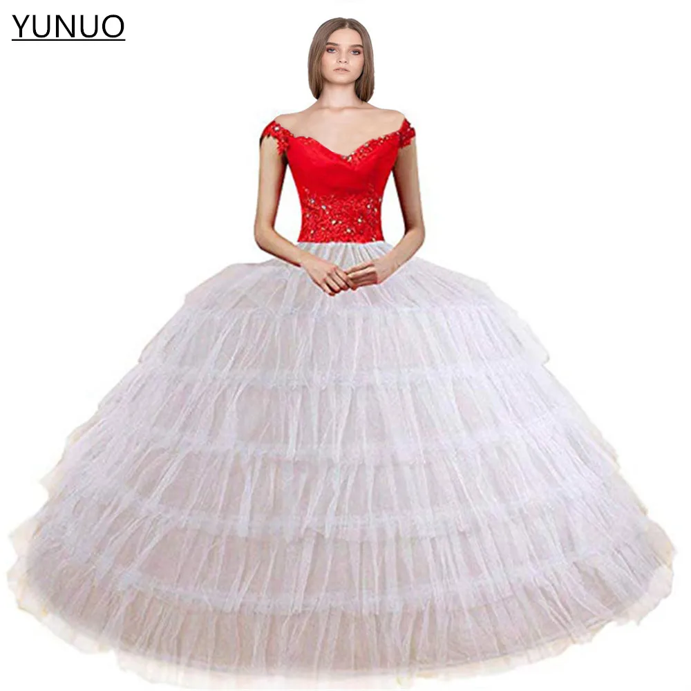 YUNUO White Petticoats for Wedding Dress 6 Hoops Tulle Adjustable Ball Gown Bridal Prom Crinolina Vestido De Novia In Stock