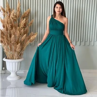 eeqasn hunter green chiffon bridemaid gowns one shoulder wedding guest dress slit formal women prom party dresses custom made
