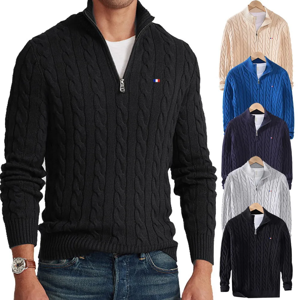 

Мужские свитеры с завязками, пуловеры с ложным воротником на молнии, 100% хлопок, брендовые, RL8509, новинка 2021