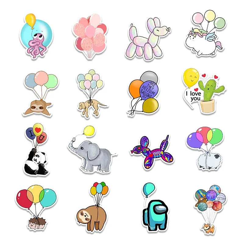 

50Pcs Hot Air Balloon Stickers Cartoon Anime Decals PVC Colorful Graffiti Decor For Computer Notebook Bicycle Game Controller