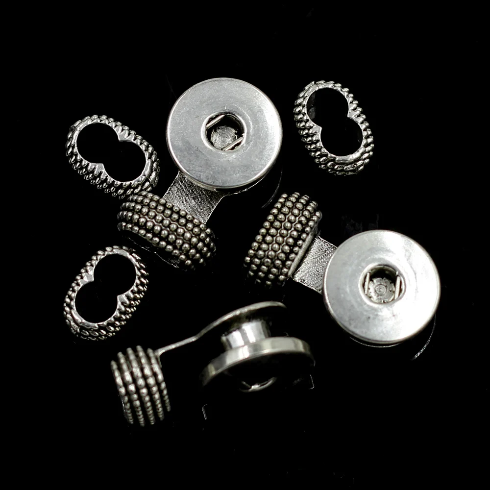 10Sets End Beads Cap Fit 18mm Snap Buttons Bracelets Necklaces Round Silver Tone Jewelry Making Charms Findings 3.1x1.9cm