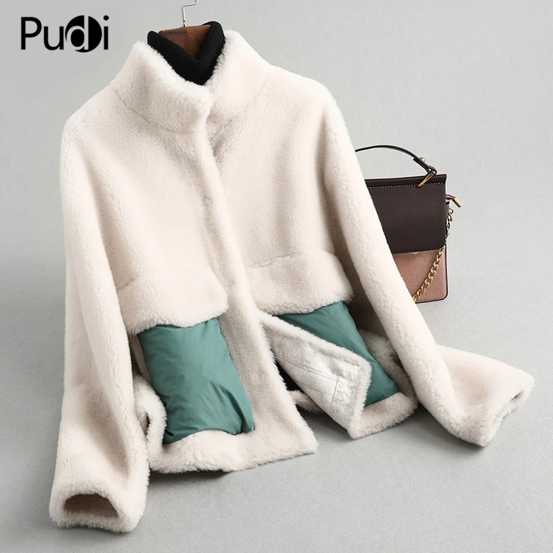 

Женское зимнее меховое пальто PUDI из натуральной шерсти, куртка, женские стрижки овечьей шерсти, пальто, женская меховая парка, куртка большо...