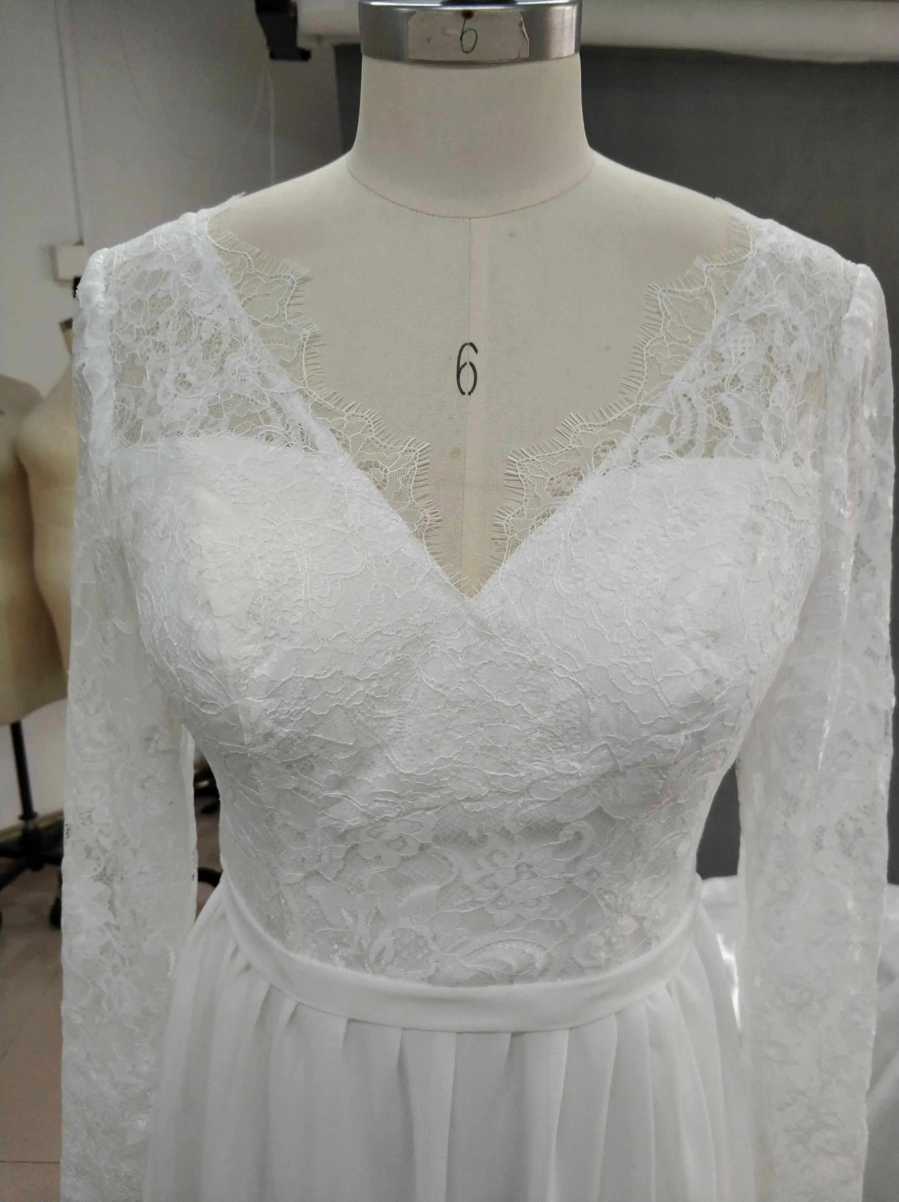 Одежда с длинным рукавом Кружевное шифоновое Пляжное свадебное платье