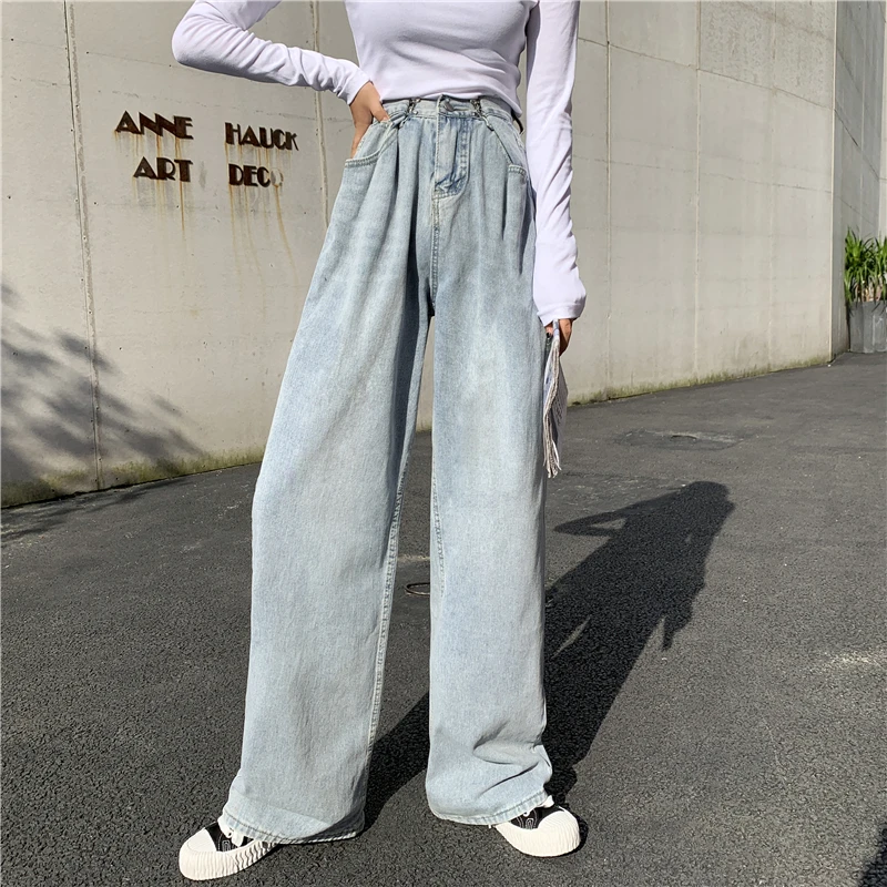 

Light Color High-waisted Wide-leg Jeans Women's New Style Casual Loose-fitting Slim Thin Straight Pants Easy Paired Sweet