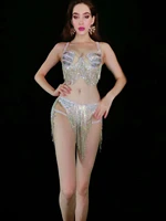 sparkly crystal rhinestone bikini women sexy tassel bikini party nightclub outfit dj perform costume dancer stage show bikini