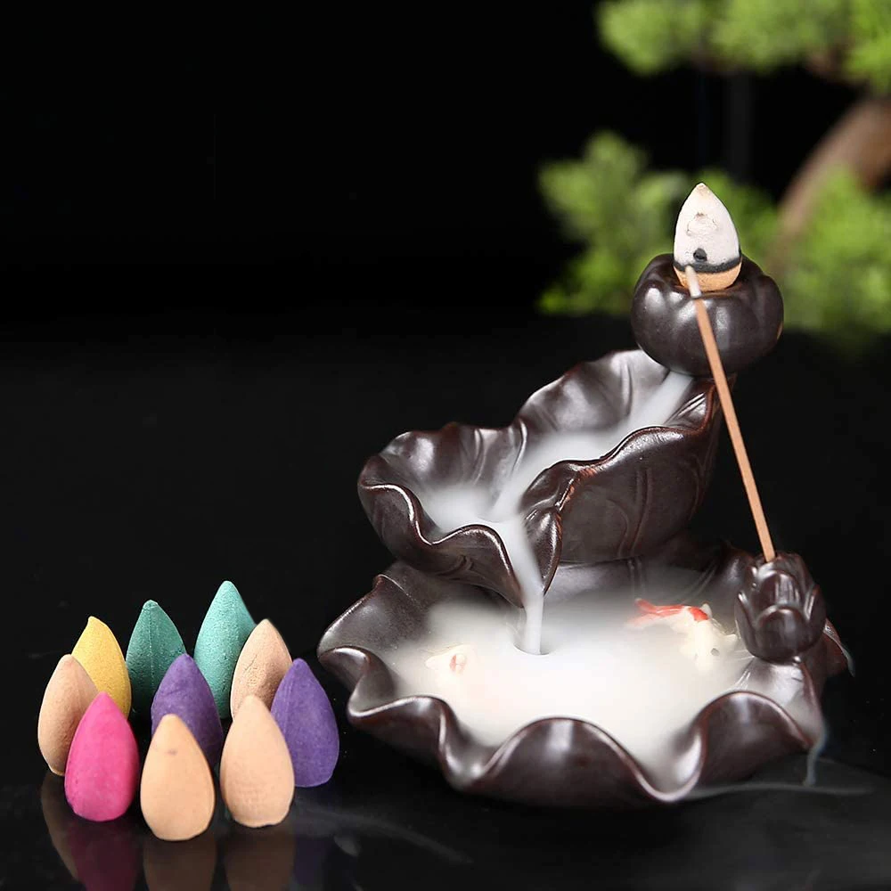 

Ceramics Backflow Incense Burner Exquisite Crafts Creative Ornament for Living Room Bedroom Bathroom Home Incense Burners