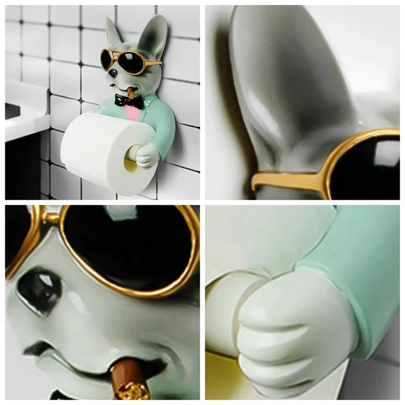 

Toilet paper holder, dog image toilet hygienic resin tray free punching hand paper tray household paper towel rack reel