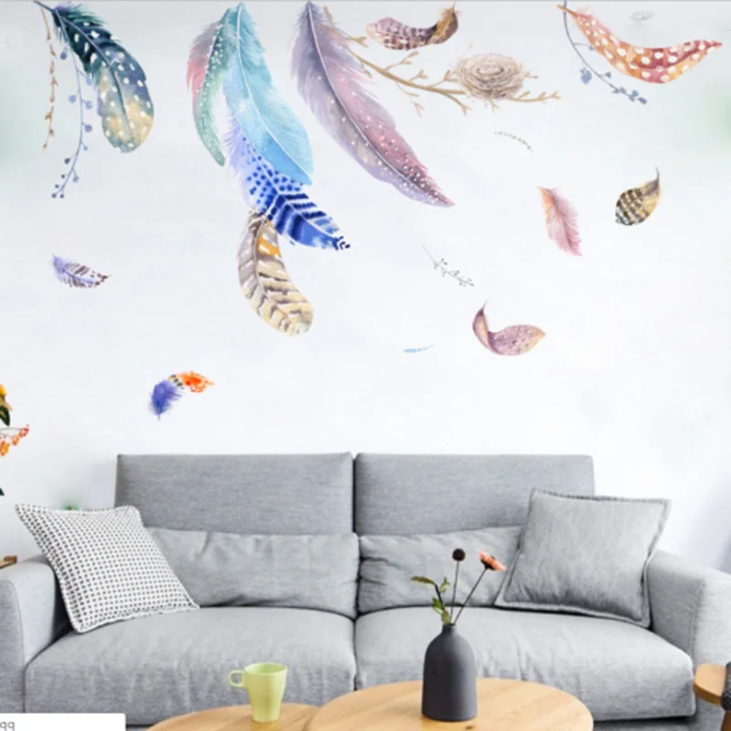 

Brand New Style Floating Feather Wall Sticker Decal Mura Art Home Room Decor Living room Decor
