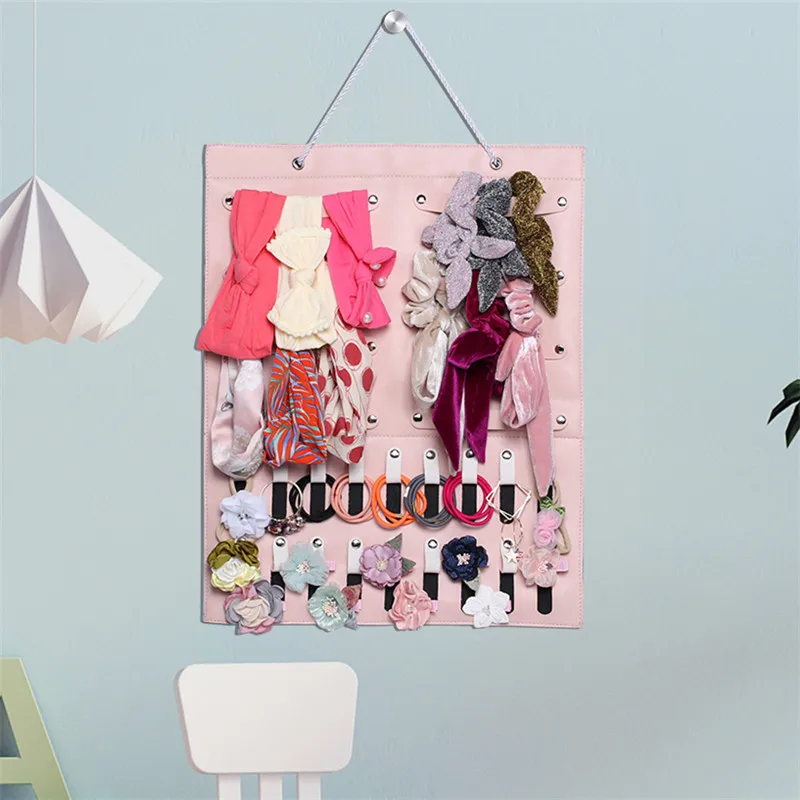 

Женский кожаный держатель для волос, органайзер для хранения аксессуаров для волос, украшение для детской комнаты, настенная подвеска