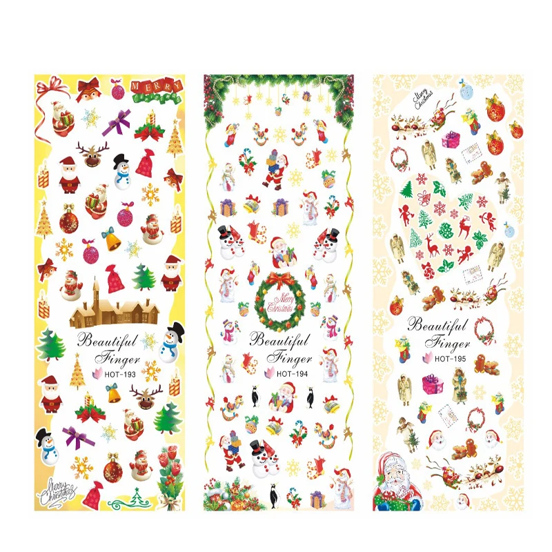 

Hot193-195 3 PACK/ LOT Christmas Nail Art Stickers Water Transfer Decal, 3sheets in one bag,Hot Big Sheet ,HREEW014