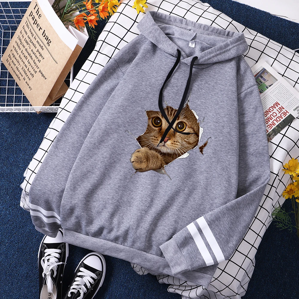 

Lovely Probe Cat Photo Printed Hoodies Women 2021 Trendy Hoodie Comfortable Simple Hooded Harajuku Fleece Patchwork Female Hoody
