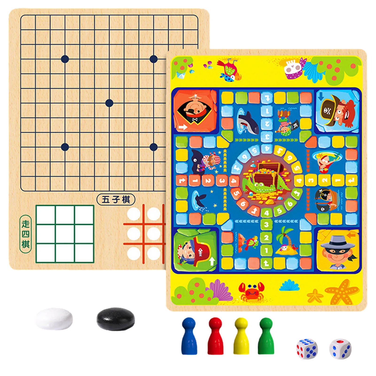 

Board Game Chess Set 4-in-1 Portable Wooden Tabletop Game Center Chinese Checker Flying Chess Games For Leisure Time Toys