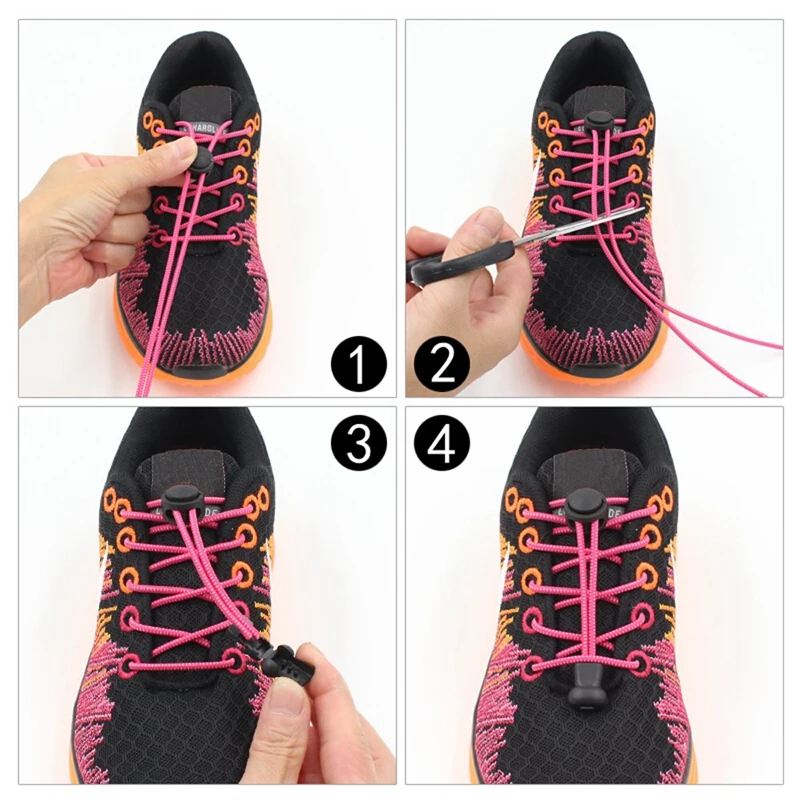 Elastic Shoelaces Reflective Round Shoe laces No Tie Kids Adult Safety Stretching Lock Shoe lace Sneakers Quick Lazy laces