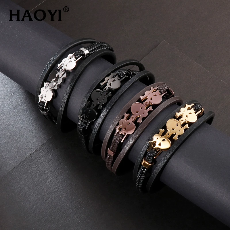 

Fashion Punk Leather Bracelet Men's Stainless Steel Multilayer Skull Charm Bracelet Men's Women's Bracelet Jewelry