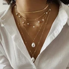 Ожерелье SHIXIN многослойное с подвеской женское, колье с имитацией жемчуга, корейская мода, украшение на шею, 2020