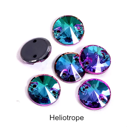 001HE-Heliotrope 40pcs AAAAA Quality 12mm Round Rivoli Glass Sew On Rhinestones Flatback Crystal Sewing Strass for DIY Wedding Dress B1248 - Цвет: 001HE-Heliotrope