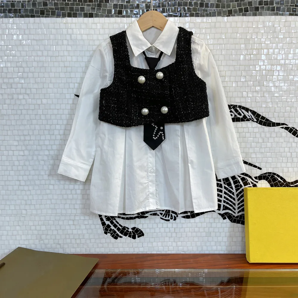 

Дизайнерская детская одежда, новинка 2021 года, куртка-жилет для девочек на раннюю осень, однотонное платье-рубашка, в западном стиле и с разре...