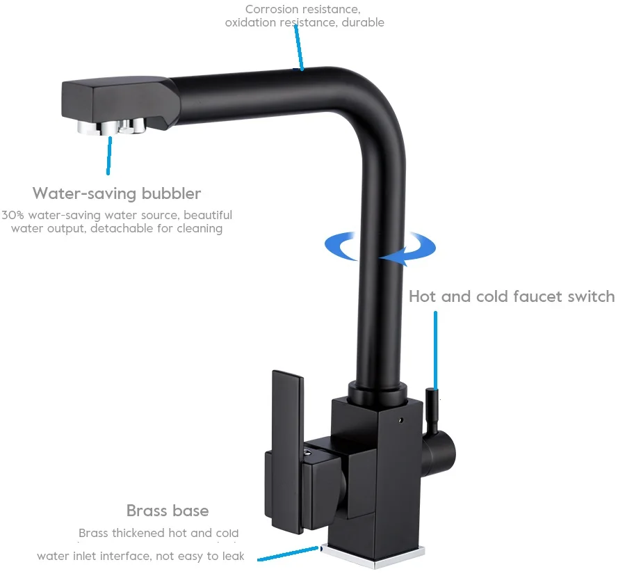 Filter Kitchen Faucet Drinking Water Single Hole Black Hot and cold Pure Sinks Deck Mounted Mixer Tap |