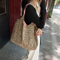 retro leopard pattern women tote handbags stitching pink ladies large shoulder bag fashion double side girls cloth shopping bags