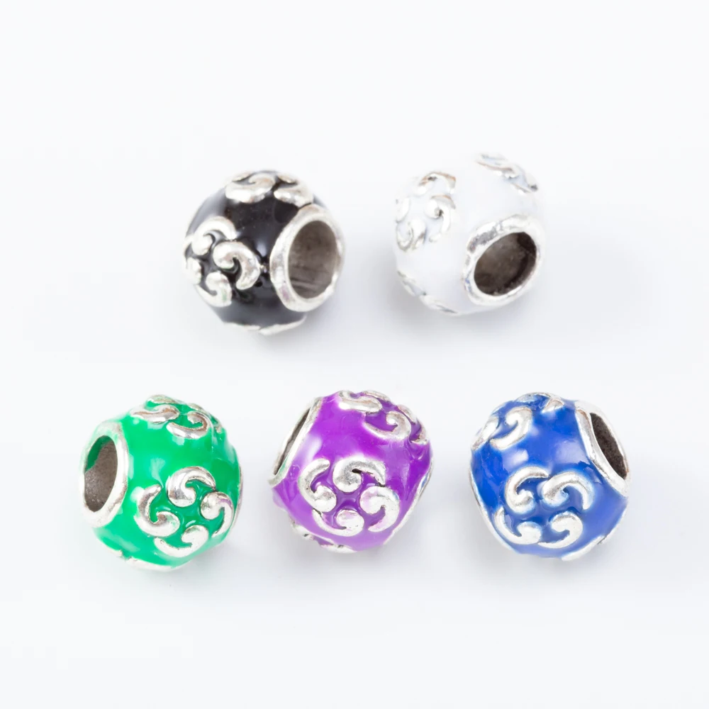 

20Pcs/Lot Mix Color Zinc alloy DIY Enamel alloy Bead Charm Loose Big Hole Fits for European Jewelry Bracelet js2218