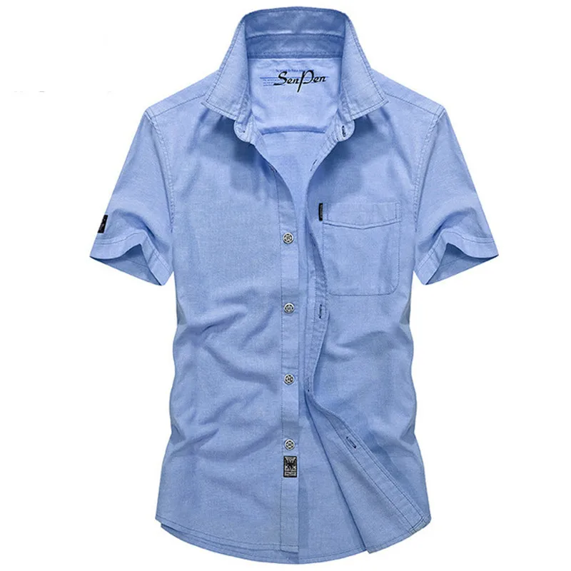 Летняя Военная Однотонная рубашка мужская хлопковая Повседневная с коротким