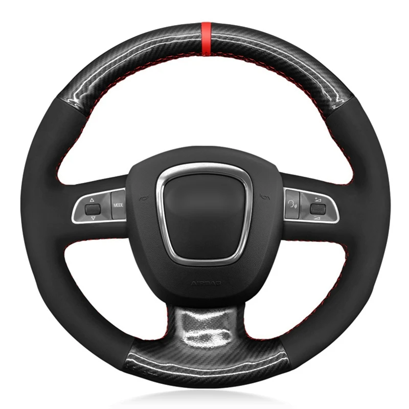 

Car Steering Wheel Cover Hand-stitched Black Carbon Fiber Suede For Audi A3 8P Sportback A4 B8 Avant A5 8T A6 C6 A8 D3 Q5 8R Q7