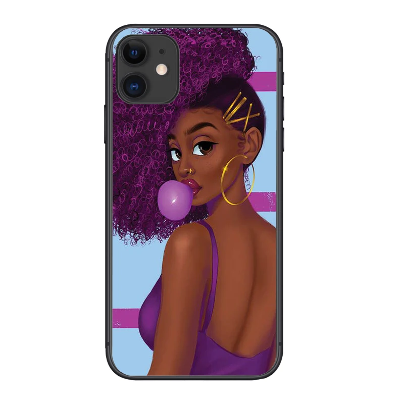 

Cartoon Melanin Poppin Black Girl Fashion Soft Silicone TPU Phone Cover Case For iPhone XR 12 Pro Max 6 7 8 Plus 11 Pro MAX X10