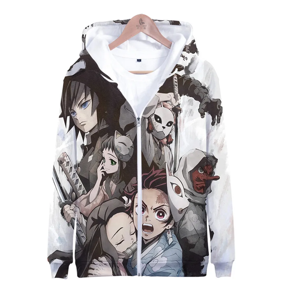Демон убийца Kimetsu без Yaiba 3D печати толстовка на молнии для мужчин/Зимняя мода