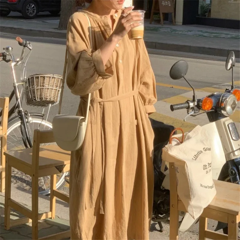 Платье рубашка LANMREM женское с отложным воротником однобортное Свободное длинное