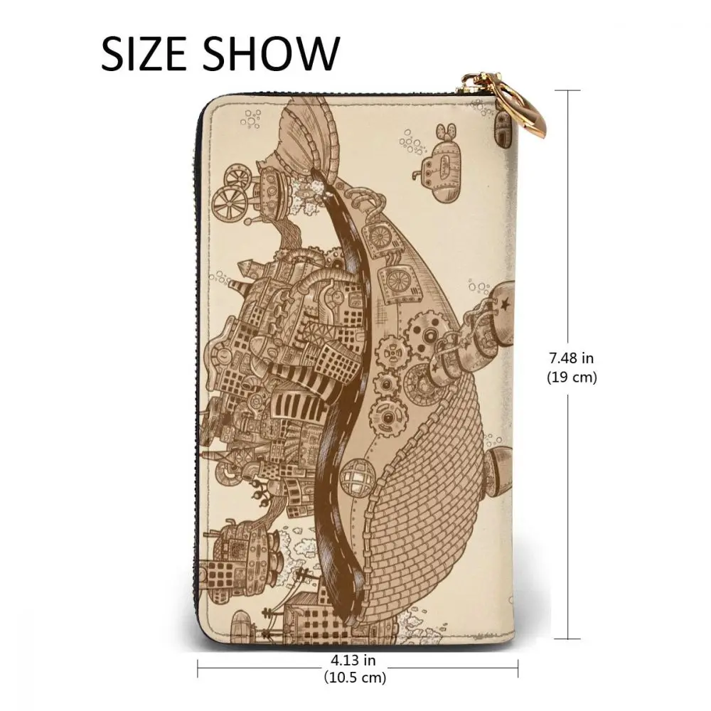 

City On A Whale Leather Long Wallet for Credit Card Holder Clutch Bags Unisex Leather Large Capacity