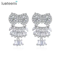 luoteemi new pure tiny clear cz vivid owl earrings studs for women white gold color charms lucky animal jewelry earrings