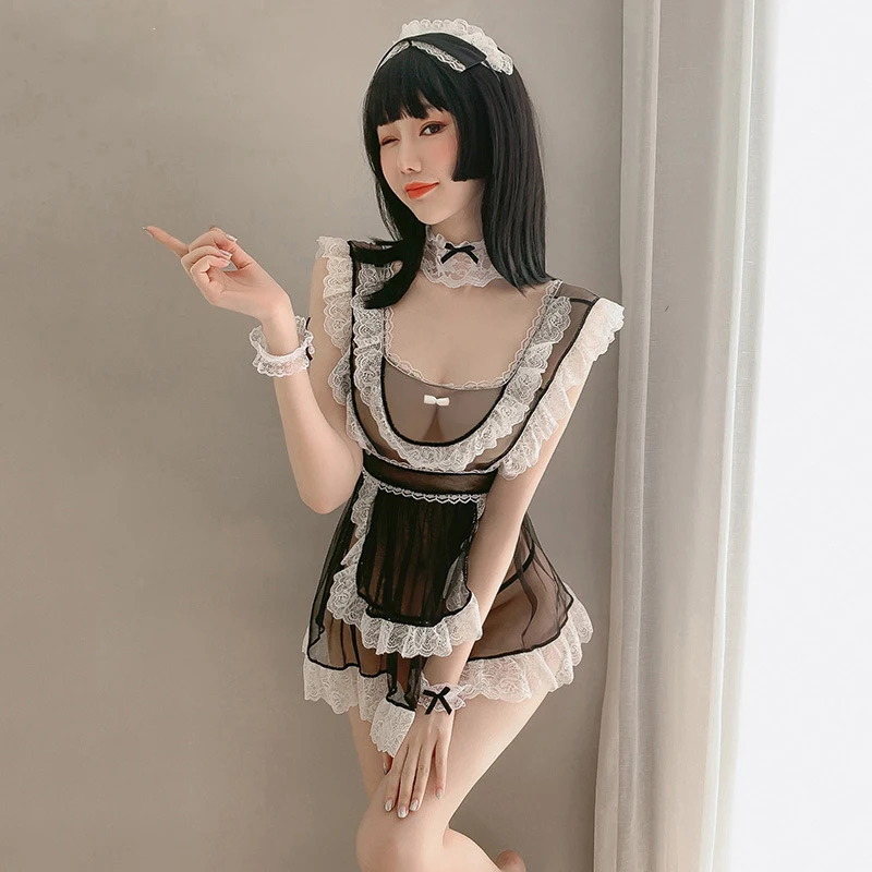 sexy lace cute erotic maid uniform porno lingerie couple sex play apron fantasies for costume |