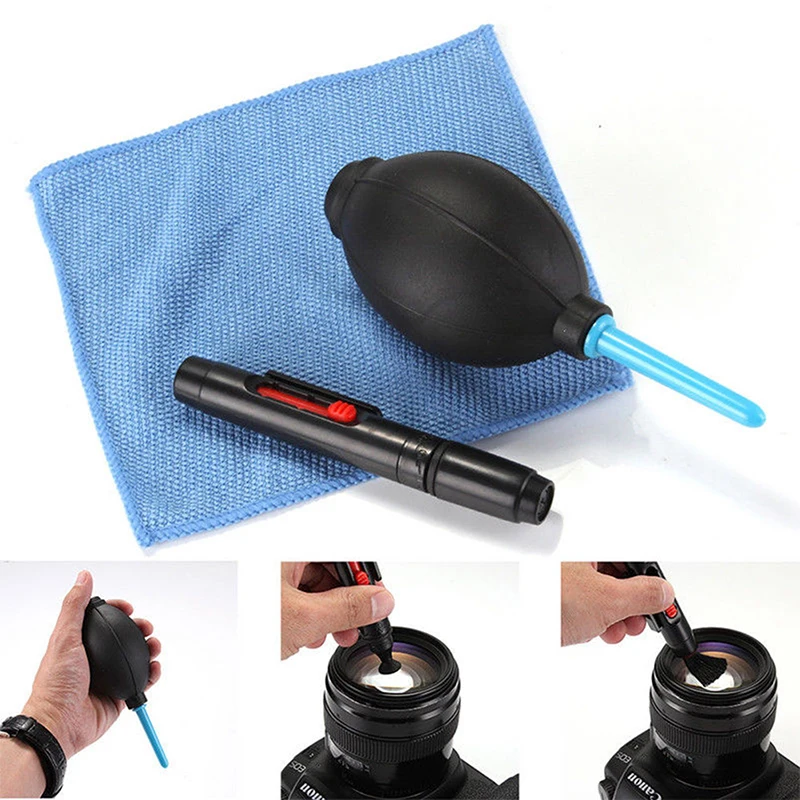 

3 in 1 Portable Camera Clean Kit Cleaning Cloth Camera Cleaner Pen Air Blaster Blower Accessories Set for Camera Keyboard Phones