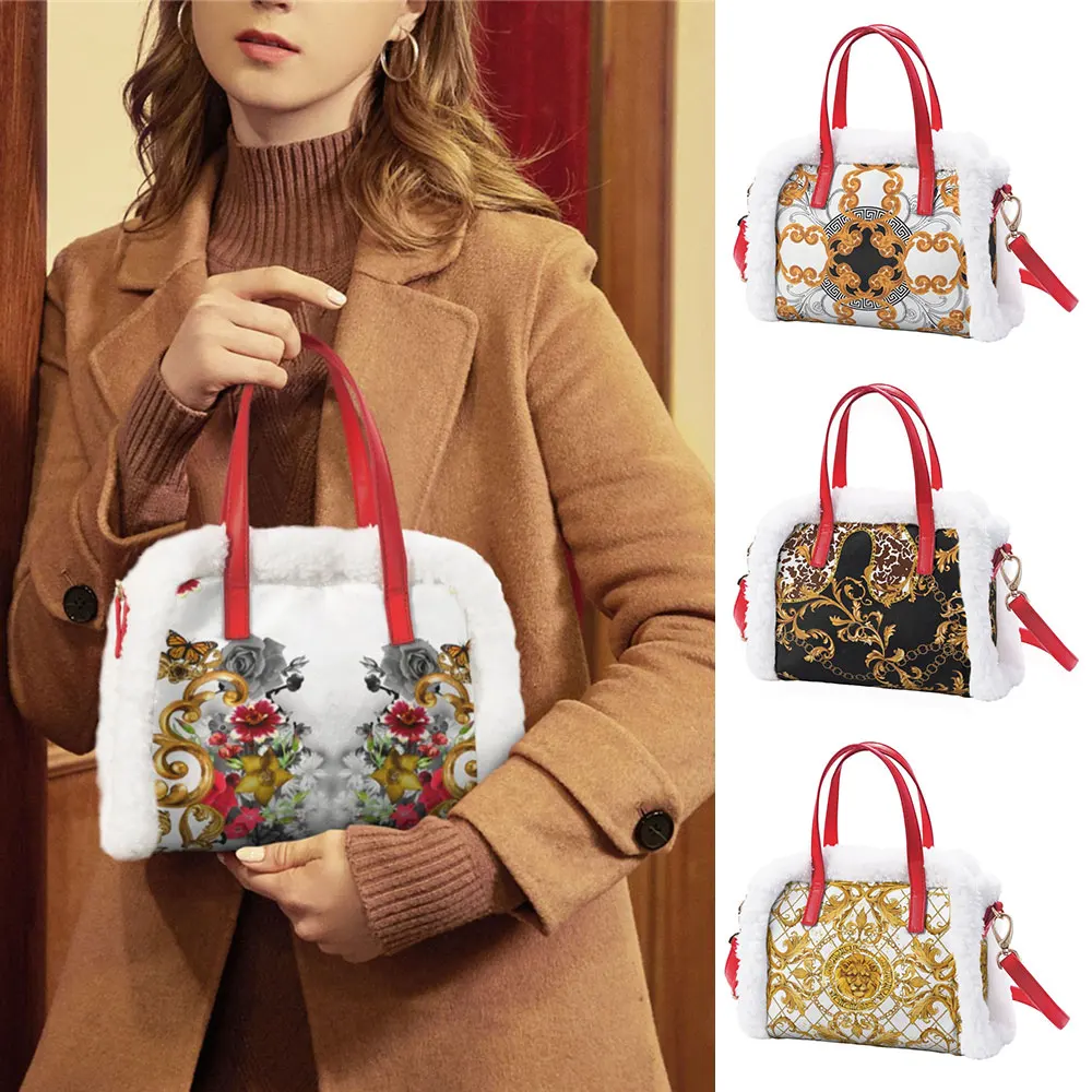 

Noisydesigns White Luxury Floral Pattern Hand Bags For Women Fluffy Shoulder Bag Sac Femme Tassen Dames Ladies Party Commute