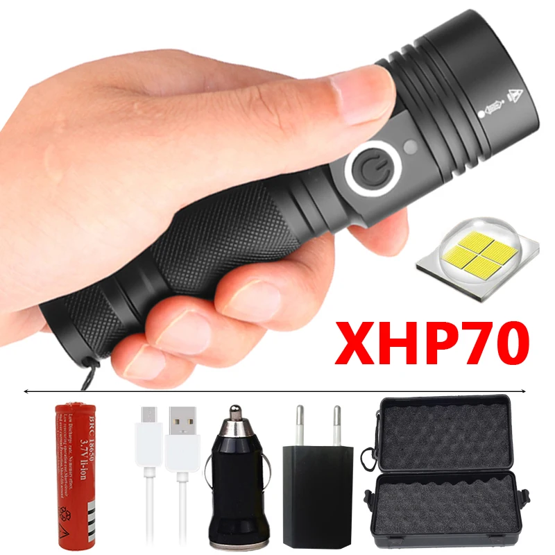 Package D 100000LM xhp70 светодиодный фонарик usb зарядка стрейч зум ударопрочный 18650 перезаряжаемый фонарик Сильный магнитный хвост - Испускаемый цвет: Package D