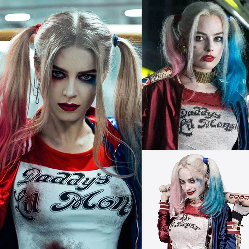 Мамуси 20 &quotHarley Quinn Harleen Quinzel DC мультфильм вьющиеся Блондинка Синий Розовый микс
