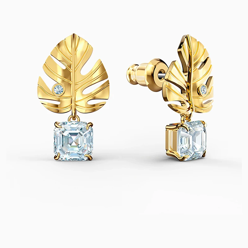 

SWA new TROPICAL LEAF pierced earrings tropical leaf shape plant element golden earrings female fashion romantic birthday