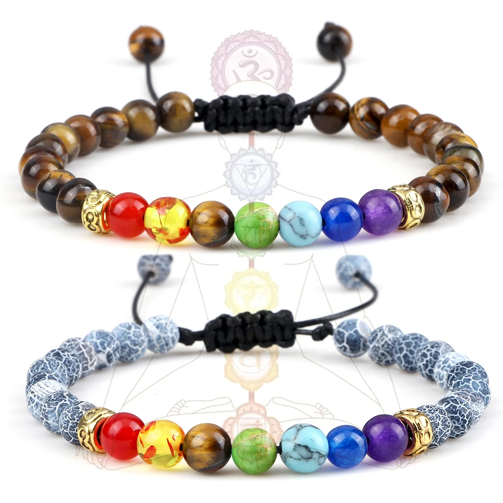 

7 Chakra Beaded Bracelets Men 6mm Reiki Healing Bead Buddha Balance Bracelet Tiger Eye Stone Agates Bangles Women Wrist Jewelry