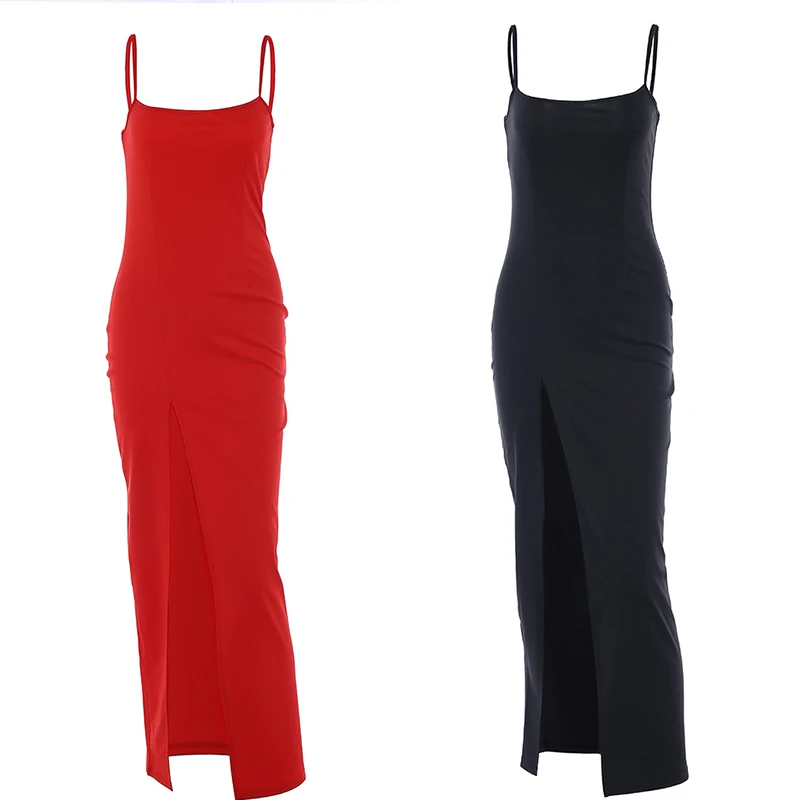 

High Slit Dress Open Back Dress Low Cut Long Party Night Dress Formal Clothes Sukienka Sexy Bodycon Dress Women Sleeveless 2021