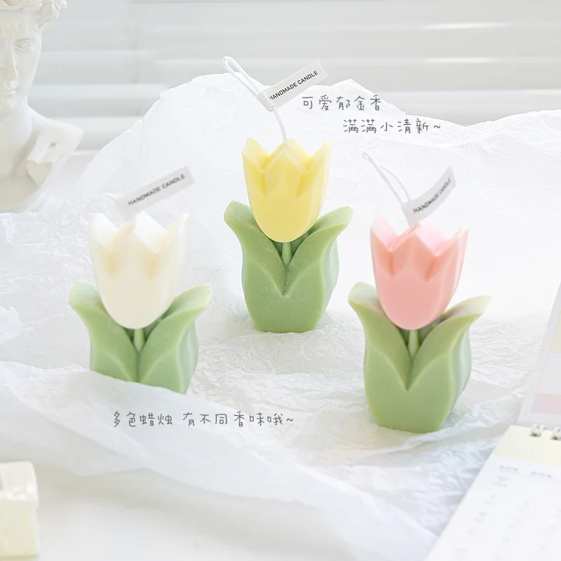 Artificial Flower-Shaped Candles Tulip Scented Romantic Nordic Style Bedroom Decorations Souvenir Wedding New Year Gifts | Дом и сад