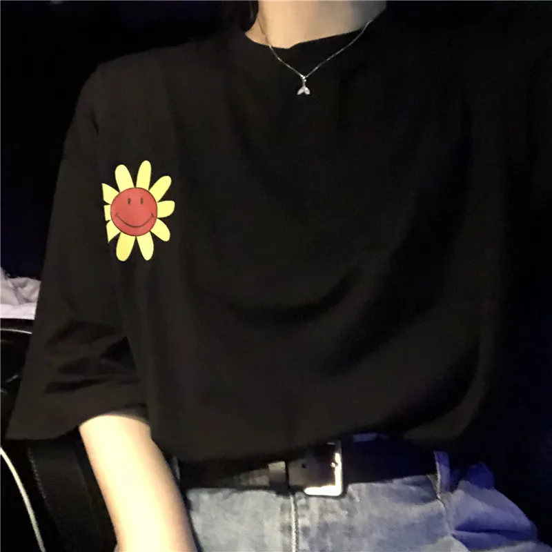 Летнее принтованное платье свободные футболки с коротким рукавом для женщин S