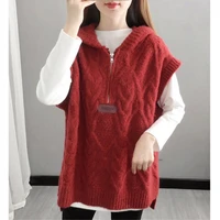 2021 autumn winter hooded womens vest knitted with leisure girls college students fashionable vest sweater red